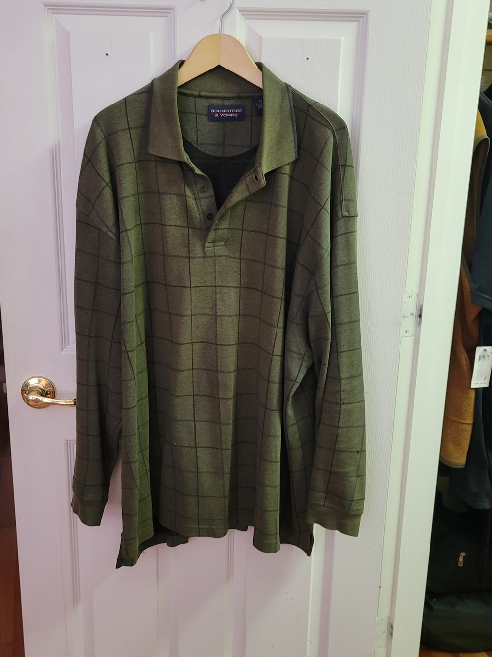 Roundtree & Yorke Olive Windowpane Long-Sleeve Polo